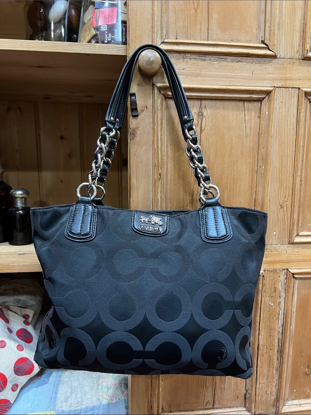 Coach 20481 Madison Op Art Signature Sateen Shoulder Tote
